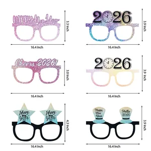 Set of six colorful paper 2026 Happy New Year party glasses props for photo booth decoration