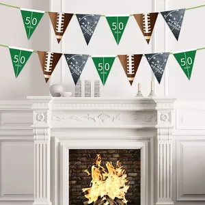 American Football Theme Triangle Banners Bunting Flags For Birthday Party Game Day Decorations Green Brown Black Paper Garland