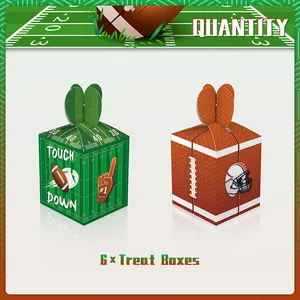 Lot de 6 boîtes cadeaux rugby avec terrain de football et motifs de casque de sport