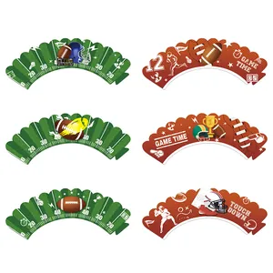 American football cupcake wrappers set with turf and sports gear designs for parties