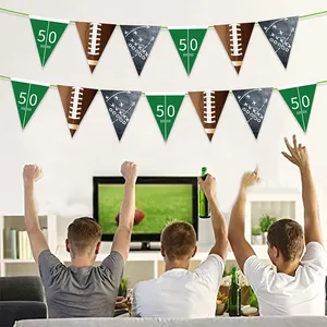 Football party banner with triangular flags featuring numeric 50 and tactical play designs