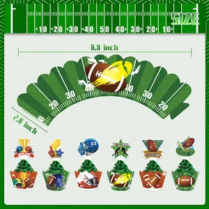 Super Bowl themed cupcake liners and toppers with football helmet and trophy designs