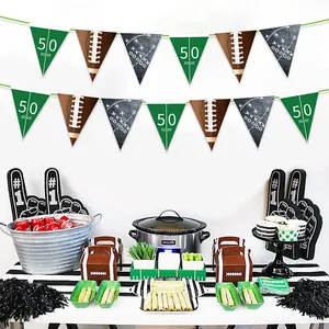 Rugby theme party bunting banner with green field and football designs for birthday decoration