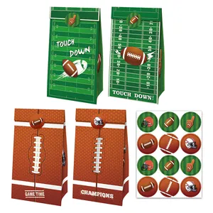 American Football Kraft Paper Gift Bags With Stickers Champions Touchdown Theme Party Favor Bags For Sports Event Decorations