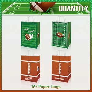 Set of 12 American football themed paper gift bags with field and ball textures
