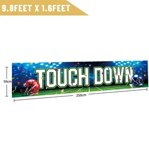 American football party banner with Touch Down text and helmets, 250x50cm size
