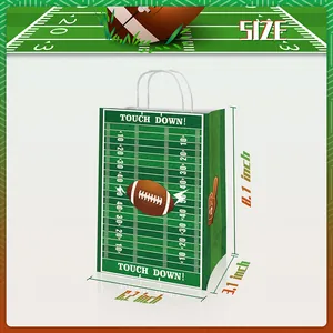 American football themed kraft paper gift bag with Touch Down slogan and field design