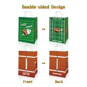 American football party gift bags with stadium and game time patterns in 4-grid view