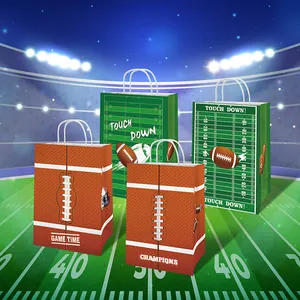 Set of 4 American football theme gift bags with field and ball prints for sports parties
