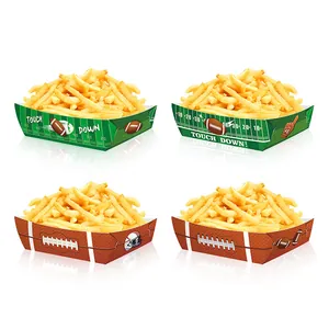 Detail of football-themed snack trays for parties with stadium grass and ball texture designs