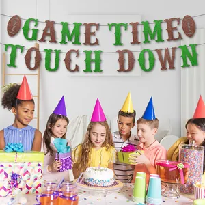 Bannière pailletée football américain avec Game Time et Touch Down pour décor de fête