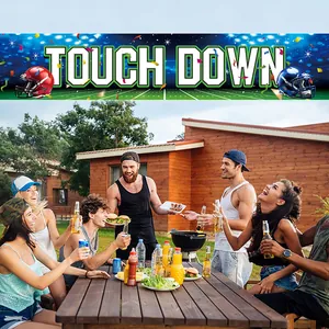 Touch Down football theme banner for sports party decorations with helmets and field design