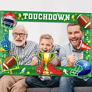 Super Bowl theme football party photo booth frame with sports elements for game day decor