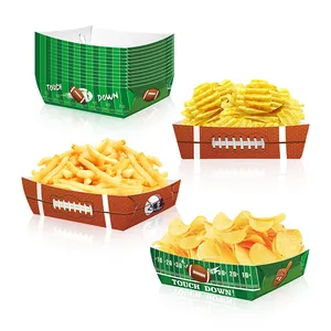 American Football Super Bowl Party Snack Trays White Cardboard Disposable Food Boats For Game Day Sports Theme Birthday Party Supplies