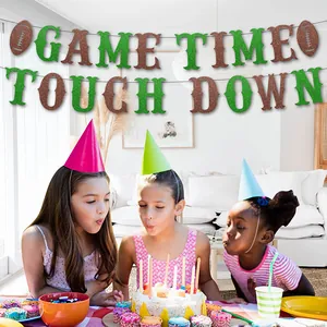 Bannières de fête Super Bowl pailletées avec thèmes Game Time et Touch Down de rugby