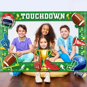 Super Bowl theme football photo booth frame with Touchdown text for sports party decor