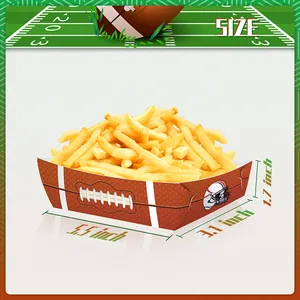 Football themed party snack tray with fries and 5.5-inch dimension markings
