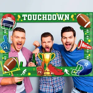 Rugby theme photo booth frame with Touchdown text for American football sports parties