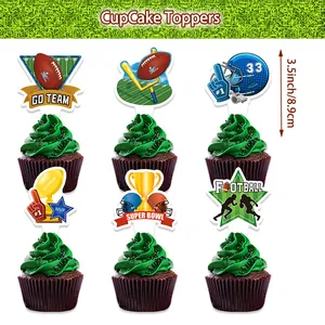 Διακοσμητικά cupcake Super Bowl με σχέδια κράνους, τροπαίου και εστίας ποδοσφαίρου