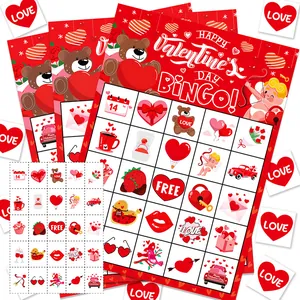 Valentine's Day Bingo Game Cards Red White Heart Cupid Patterns Romantic Party Activity Accessories For School Home Kids Adults