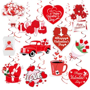 Valentine's Day Hanging Swirl Decorations Red Heart Rose Love Truck Paper Card Plastic Foil Spirals For Romantic Wedding Anniversary Party Decoration