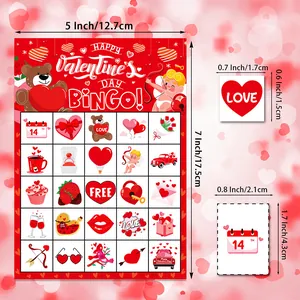 Valentine's Day Bingo game cards with red heart bear and 5x7 inch party supplies