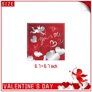 Serviette de fête Saint-Valentin rouge avec motif cœur, Cupidon et texte You & Me