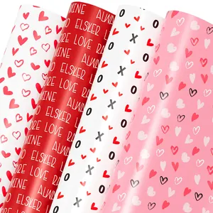 Valentine's Day Pink Red Heart Gift Wrapping Paper Romantic XOXO Love Pattern For Party Wedding Anniversary Gift Packaging