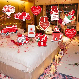 Valentine's Day hanging swirl decorations with heart and rose card designs for party decor