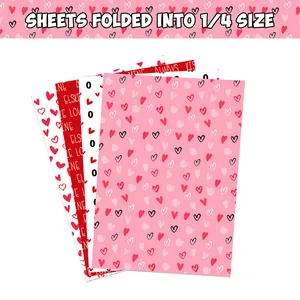 Valentine's Day wrapping paper set with pink and red heart patterns, 4 folded designs