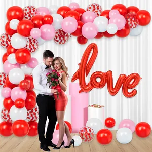 Valentine's Day balloon arch kit with pink white red latex and LOVE foil balloon decor