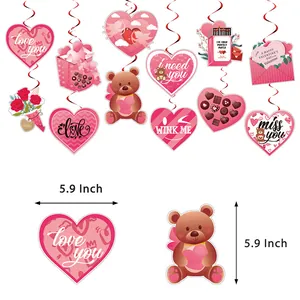 Valentine's Day pink heart bear and rose spiral hanging decorations for party scenes