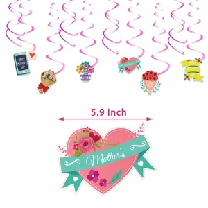 Décoration suspendue fête des mères avec spirales roses et pendentifs floraux de 5,9 pouces