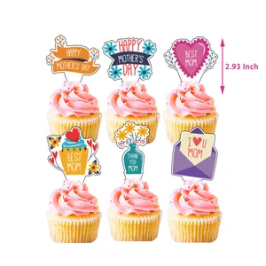 Lot de décorations pour cupcakes fête des mères avec pics fleurs et cœurs de 2,93 pouces