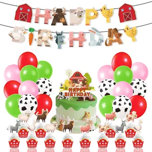 Kit décoration anniversaire ferme avec bannières ballons et toppers de gâteau