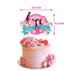 Décoration de gâteau Fête des Mères avec motif marguerite et silhouette de famille heureuse