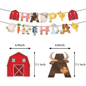 Kit bannière anniversaire thème ferme avec grange et lettres animaux rigolos