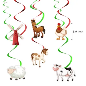 Décorations d'animaux de la ferme à suspendre, hauteur 5,9 pouces, spirales rouges et vertes