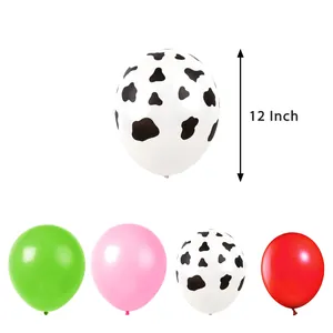 Kit de ballons de fête ferme 12 pouces avec imprimé vache et ballons rouges et verts
