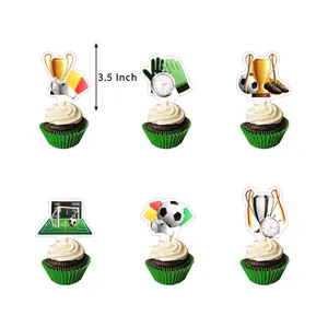 Σετ 6 διακοσμητικά cupcake ποδοσφαίρου με τρόπαια σφυρίχτρες και παπούτσια για πάρτι