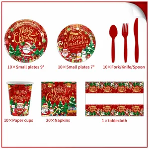 Weihnachts-Partygeschirr-Set mit Weihnachtsmann-Tellern, Bechern und Tischdecke
