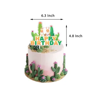Décoration de gâteau d'anniversaire thème lama et cactus avec dimensions précises