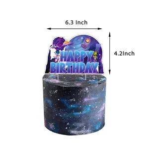Space theme Happy Birthday cake topper with astronaut and rocket design, 6.3 inch width