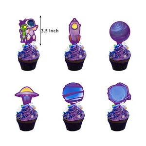 Detailed 3.5 inch space themed cupcake toppers set featuring astronauts and planets