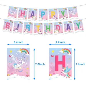 Unicorn Happy Birthday banner with rainbow and stars, size 5.4 by 7.6 inches
