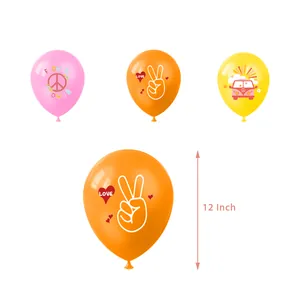 12-inch flower power latex balloons set in pink orange and yellow for retro party decor