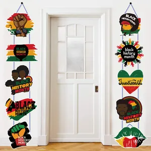 Black History Month Juneteenth Door Banner Decoration Set Africa Map Fist Silhouette Pan-African Party Hanging Sign