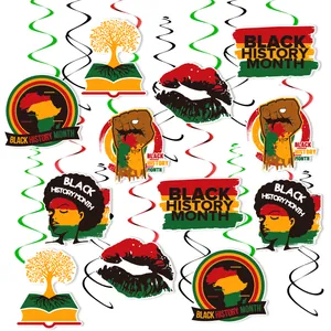 Black History Month Party Decorations Hanging Swirls African Map Unity Fist Tree Paper Card Spiral Ornaments Venue Layout