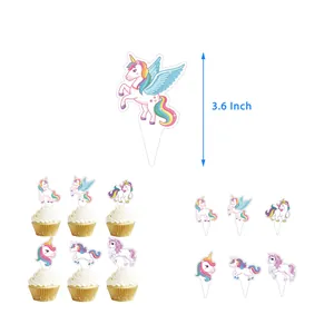 Unicorn cupcake toppers set showing 3.6-inch height detail and assorted designs
