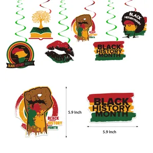 Black History Month hanging swirl decorations with 5.9-inch Pan-African themed cards